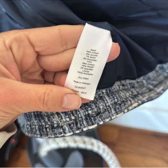 Talbots Tweed Crew Chambray trim Blazer Jacket Sz 16/XL Navy Blue White Fringe - Picture 13 of 16